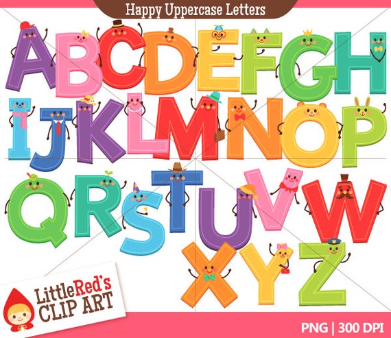 Happy Uppercase Letters with punctuation clip art and lineart