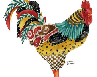 Art Print. Rooster Mardi. White Background