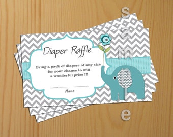 Teal Elephant Baby Shower Diaper Raffle Ticket Diaper Raffle Card Diapers Raffles Printable Digital Files (57)