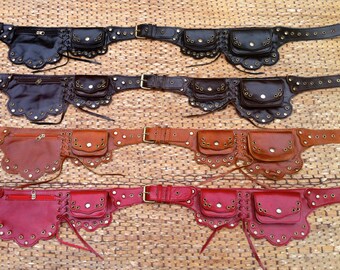 Steampunk Utility Belt | Leather Belt Bag | Burning Man Belt | Purse Belt | Belt with Pockets | Iphone 7 | Hip Bag | Festival - The Lotus