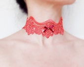 SALE red flower  venise lace gothic choker steampunk necklace retro vintage  handmade women jewlelry gift victorian medieval