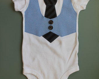 Items similar to Newborn-24 Month Boys Aqua Tie Gray Corduroy Tie Vest ...
