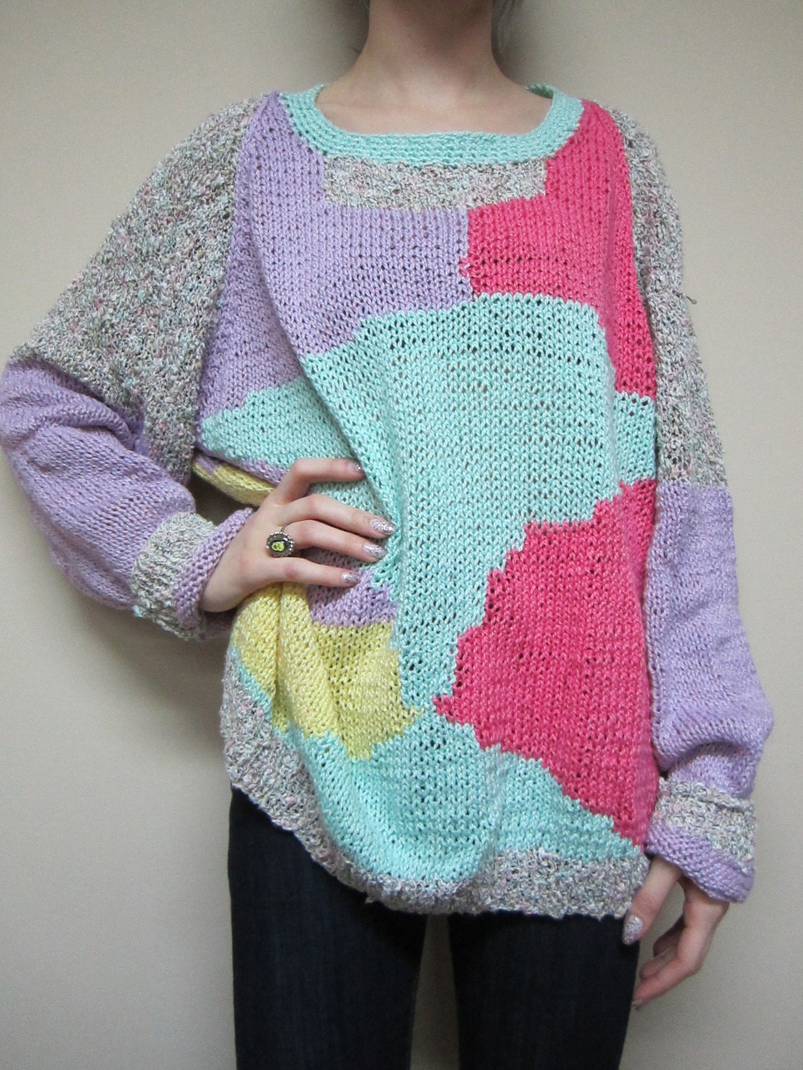 Womens Multi Colored Hand Knit Sweater