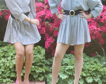 Vintage 70s Black & White DRESS, Upcycled, Silky Houndstooth, Boho, Glam, Retro, Secretary, Festival, Geometric pattern, Summer, NYC DRESS