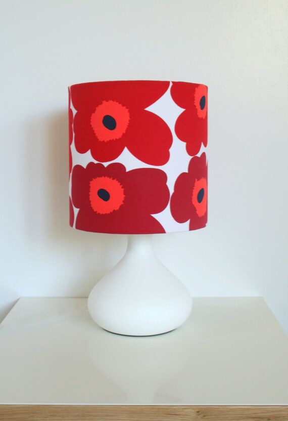 Scandinavian style red poppies table lamp matching lampshade and base