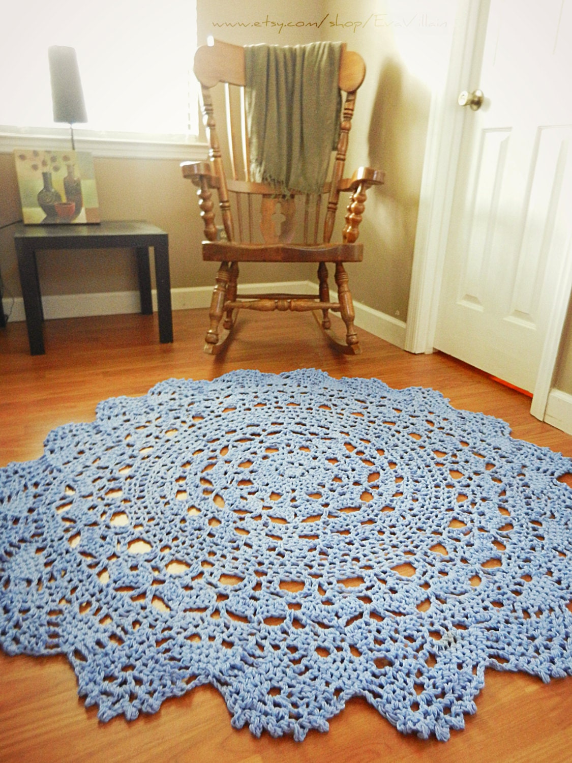 Giant Crochet Doily Rug periwinkle baby blue light blue