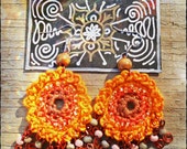 Bohemian jewelry, Orange mandala crochet earrings, Beaded earrings, Gypsy jewelry, Circle Dangle earrings, festival earrings