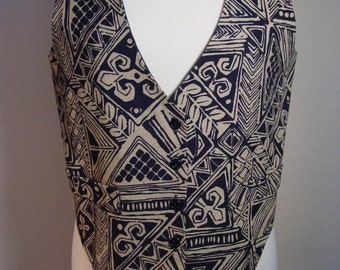 1980s Black & Kaki Tribal Vest/BOHO
