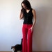 Bright Red Pants Pleated Trousers Flared Slacks