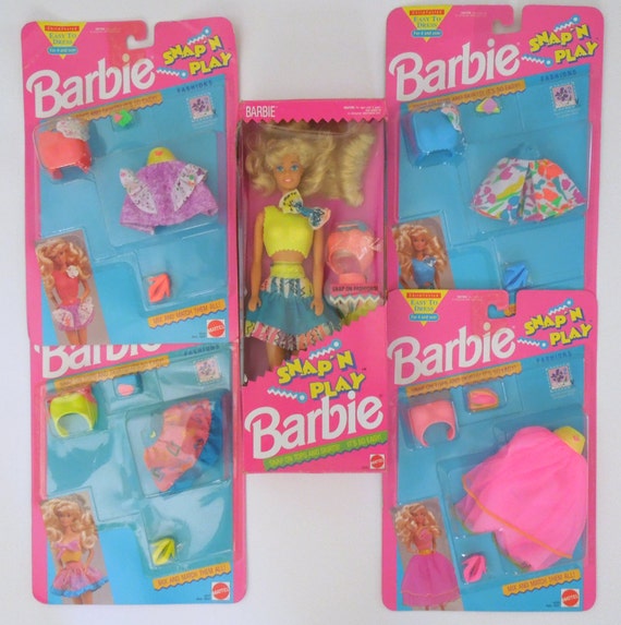 Snap 'n Play Barbie Doll With All Four 4 Outfits 1991