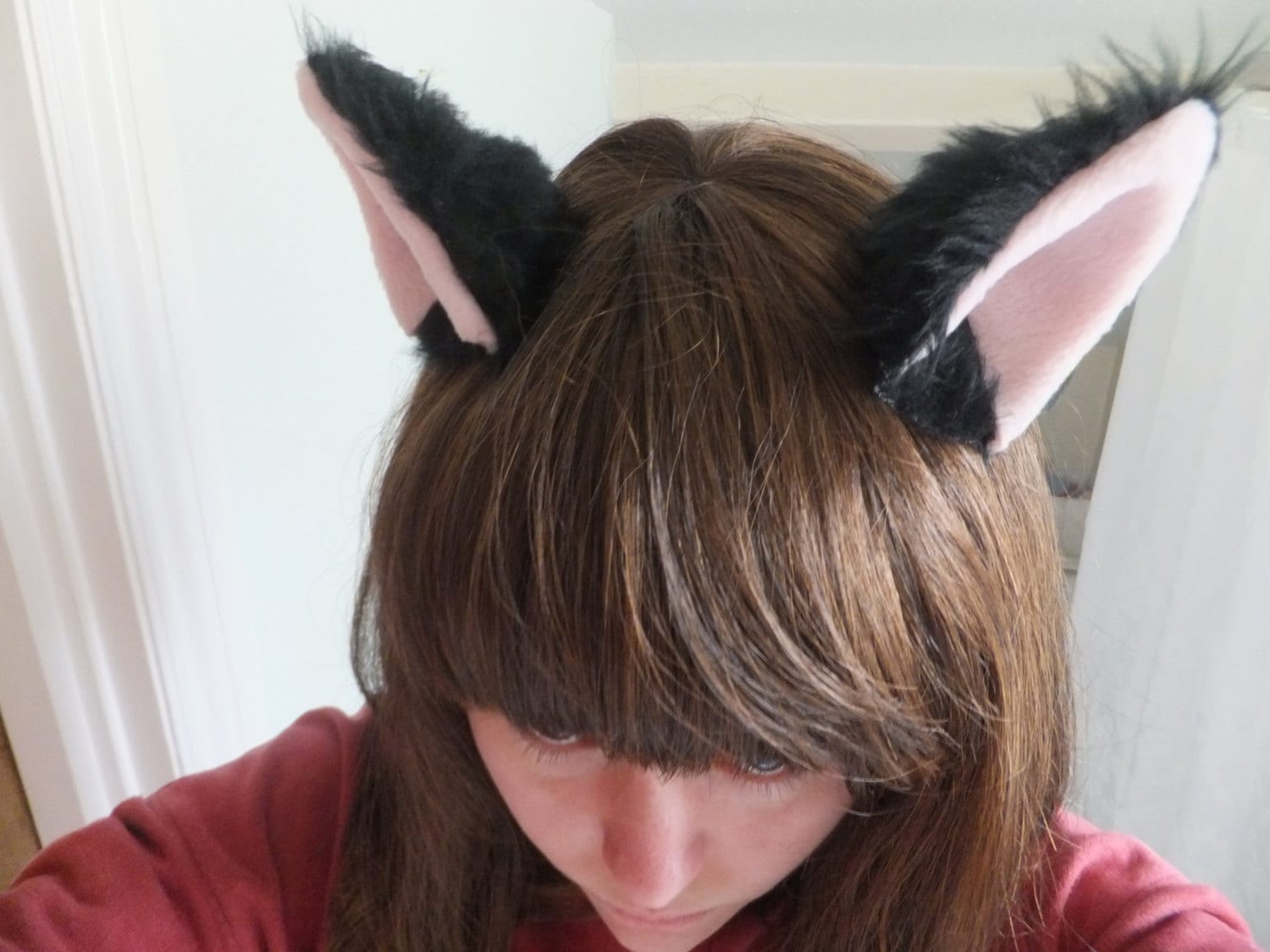 Black Furry Cosplay Cat Neko Kitty Ears Hair Clips Headband