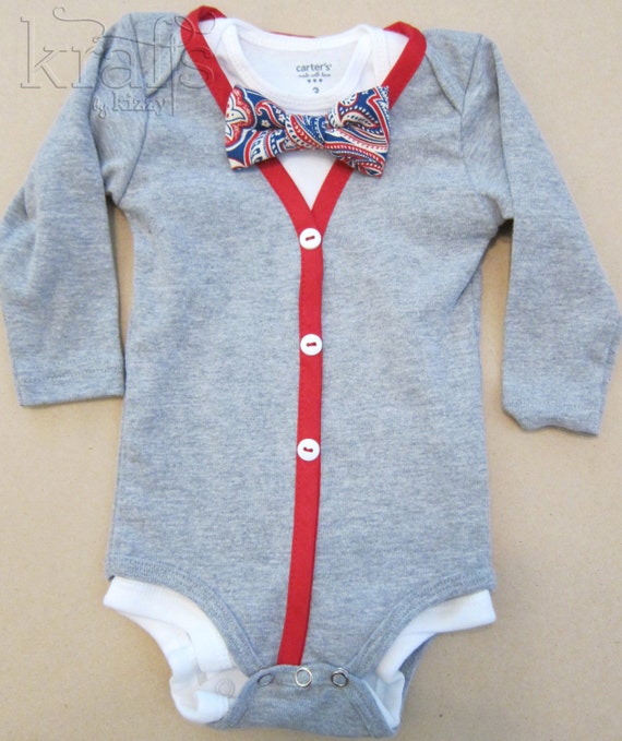 Items similar to Baby Boy Gray/Red Cardigan Outfit with removable Red