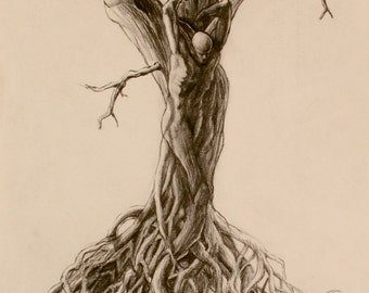 roots wrapped around person sketch