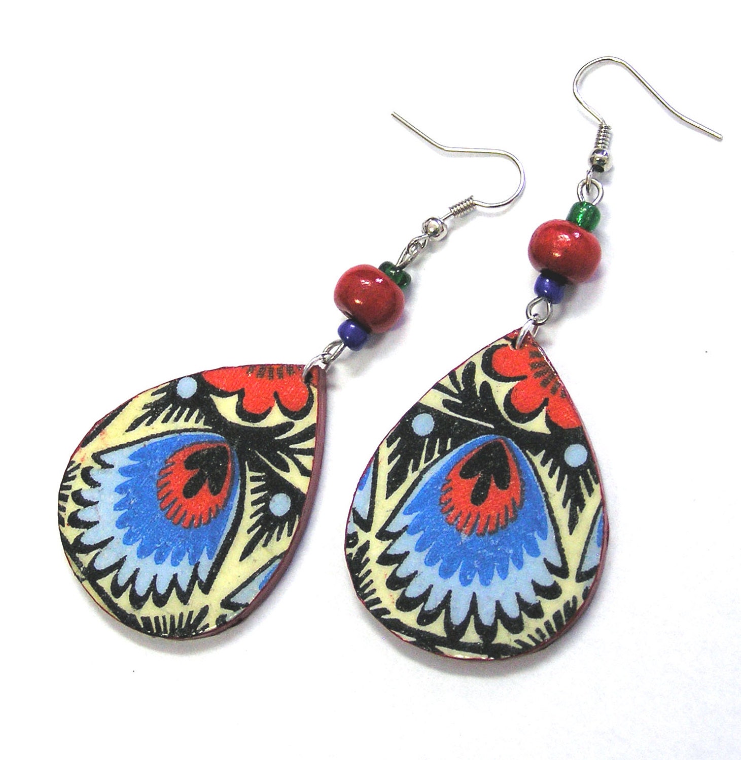 Flower bloom decoupage earring decoupage jewelry wood drop