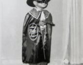 Vintage 1950's African American Black Child Zorro Costume Halloween Snapshot Photograph
