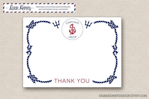 Nautical Birthday Thank You Cards PRINTABLE NOTE CARD