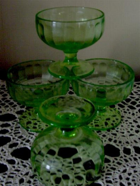 8 Green Depression Glass Sherbet Dishes Federal