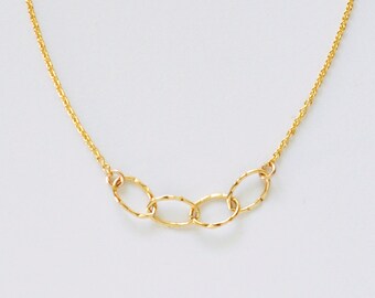 Sentiment necklace - delicate simple hammered oval gold links on gold filled chain - gift for her