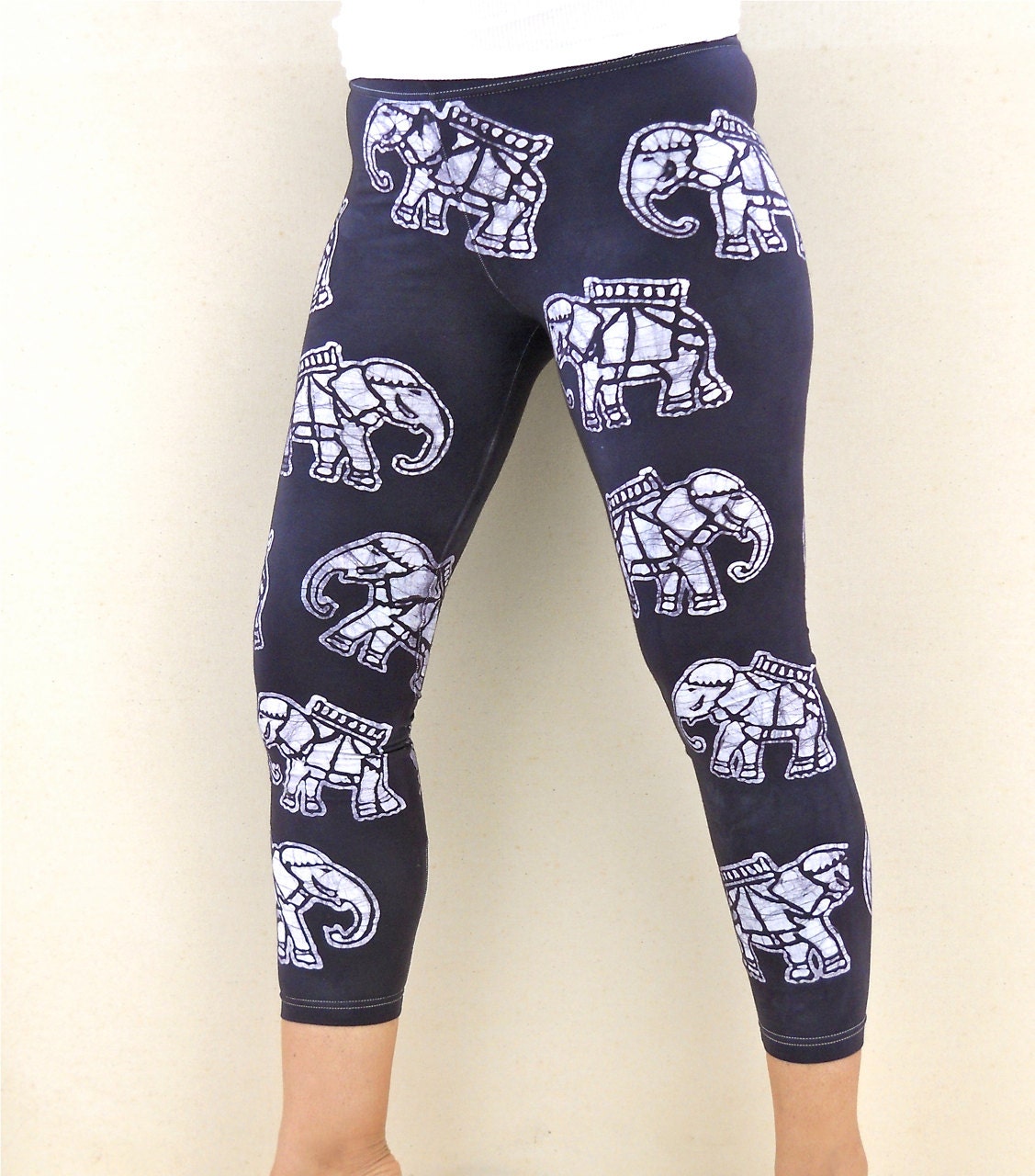 Elephant womens leggings black leggings printed leggings hand
