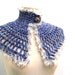Blue Crochet Neckwarmer - Wool Collar / Little Capelet with grey fan fur yarn edges - DEEP SEA