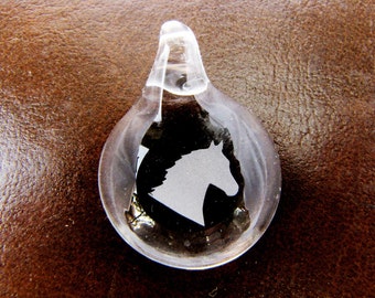 Horse Head Pendant Etched Glass Jewelry Making Supply Pendant for Necklace #142