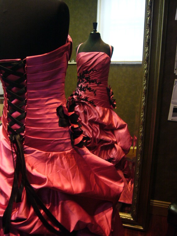 Pink and Black Wedding Dress Gothic Bridal by