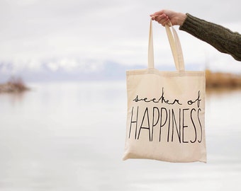 Seeker of Happiness - Canvas Tote Bag - Natural Handle