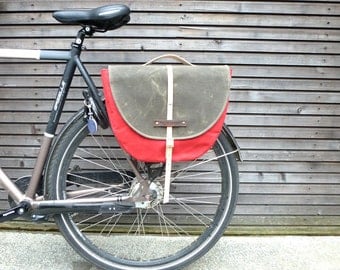 Waxed canvas pannier / bicycle bag with flap, bike accessories