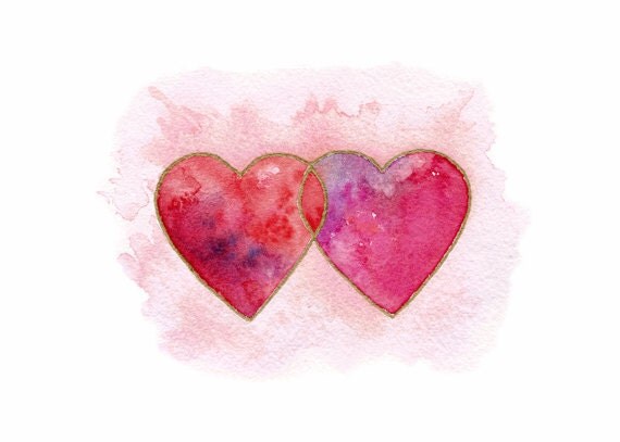 Rustic hearts and harley davidson gift basket for valentine's day Items similar to Loveknot, Two Interlocking Hearts, Watercolor Heart