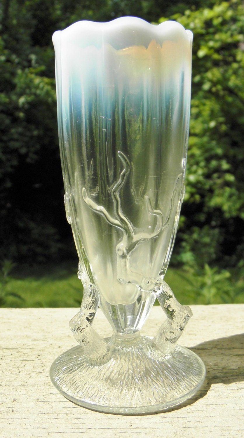 Antique Northwood Glass White Opalescent Twigs Vase 1898