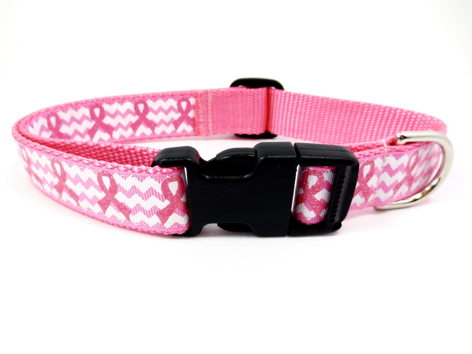 Medium Glitter Breast Cancer Ribbon Dog Collar