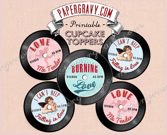 Printable Elvis record inspired Cupcake toppers by ...