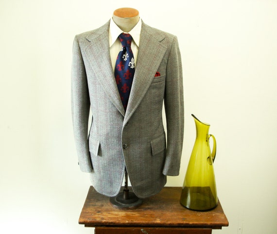 1970s Disco Era Polyester Plaid Mens Vintage Gray & Red Suit Jacket ...