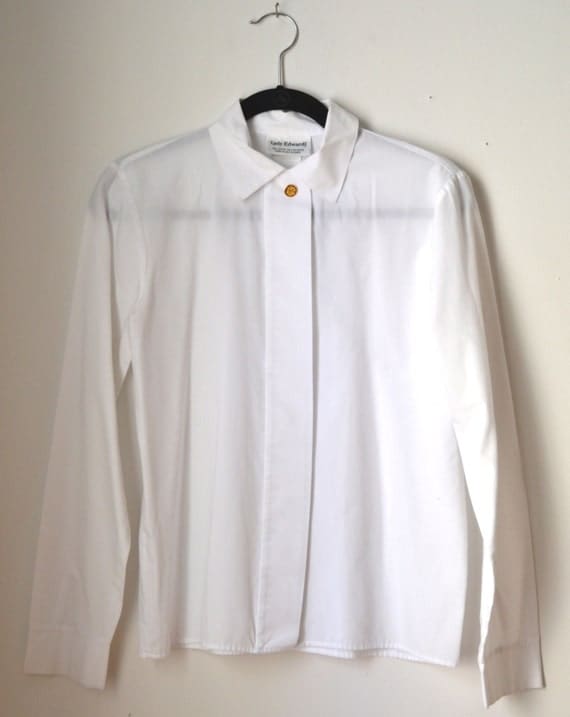 White Collared Blouse With Gold Button Detail Size Medium