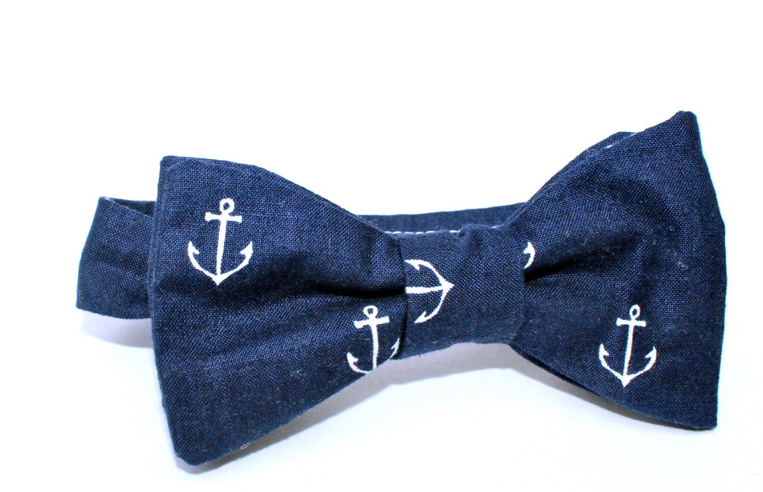 Boy's Bow Tie Navy Sail Away Anchors Adjustable Velcro
