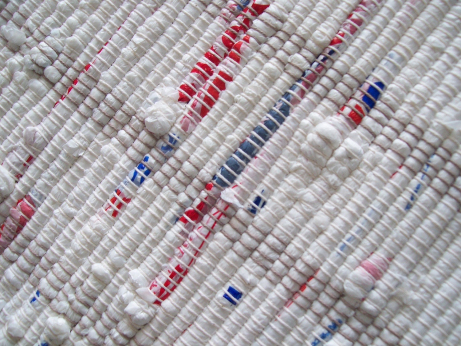 Red White and Blue Rug Loom Woven Rag Rug Camping Rug