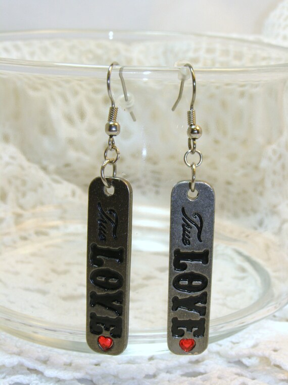 Valentines True LOVE Dangle Earrings With Red by 24sevenjewelry