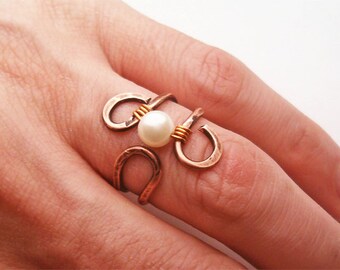 Wire Wrapped Adjustable Hammered Copper Ring - wire wrapped ring handmade