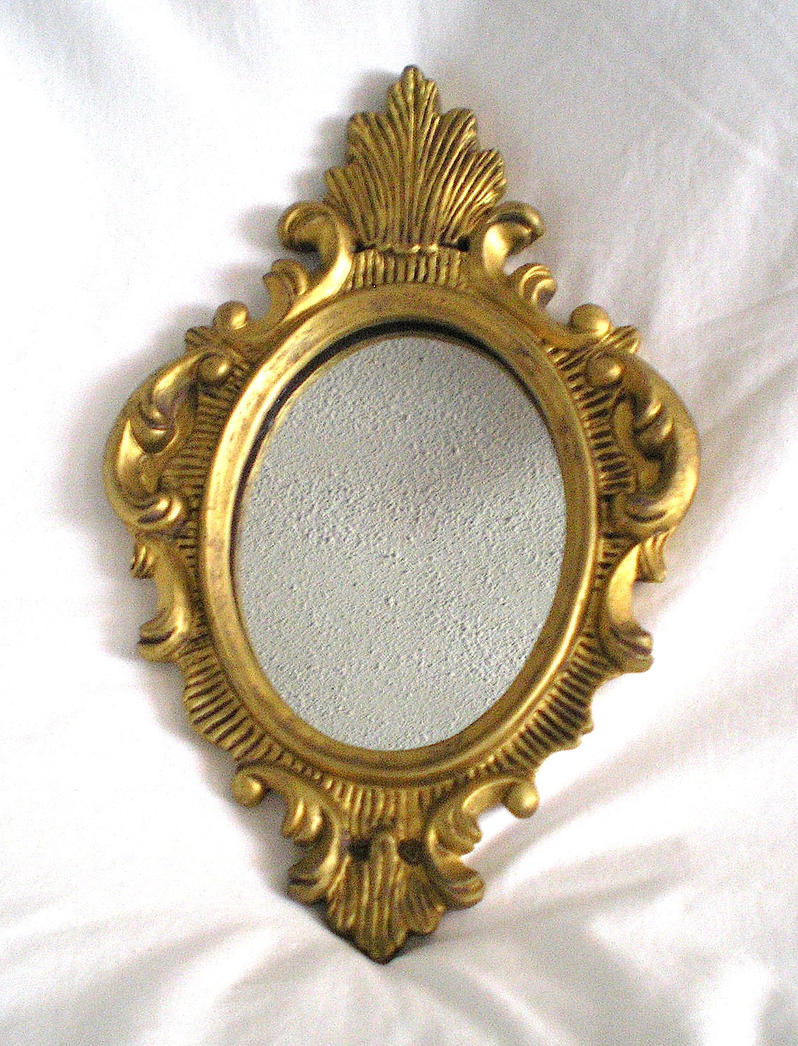Vintage Gold Tone Finish Small Oval Wall Mirror Intricate