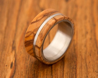 Titanium Ring man ring olive wood ring titanium ring band mens ring