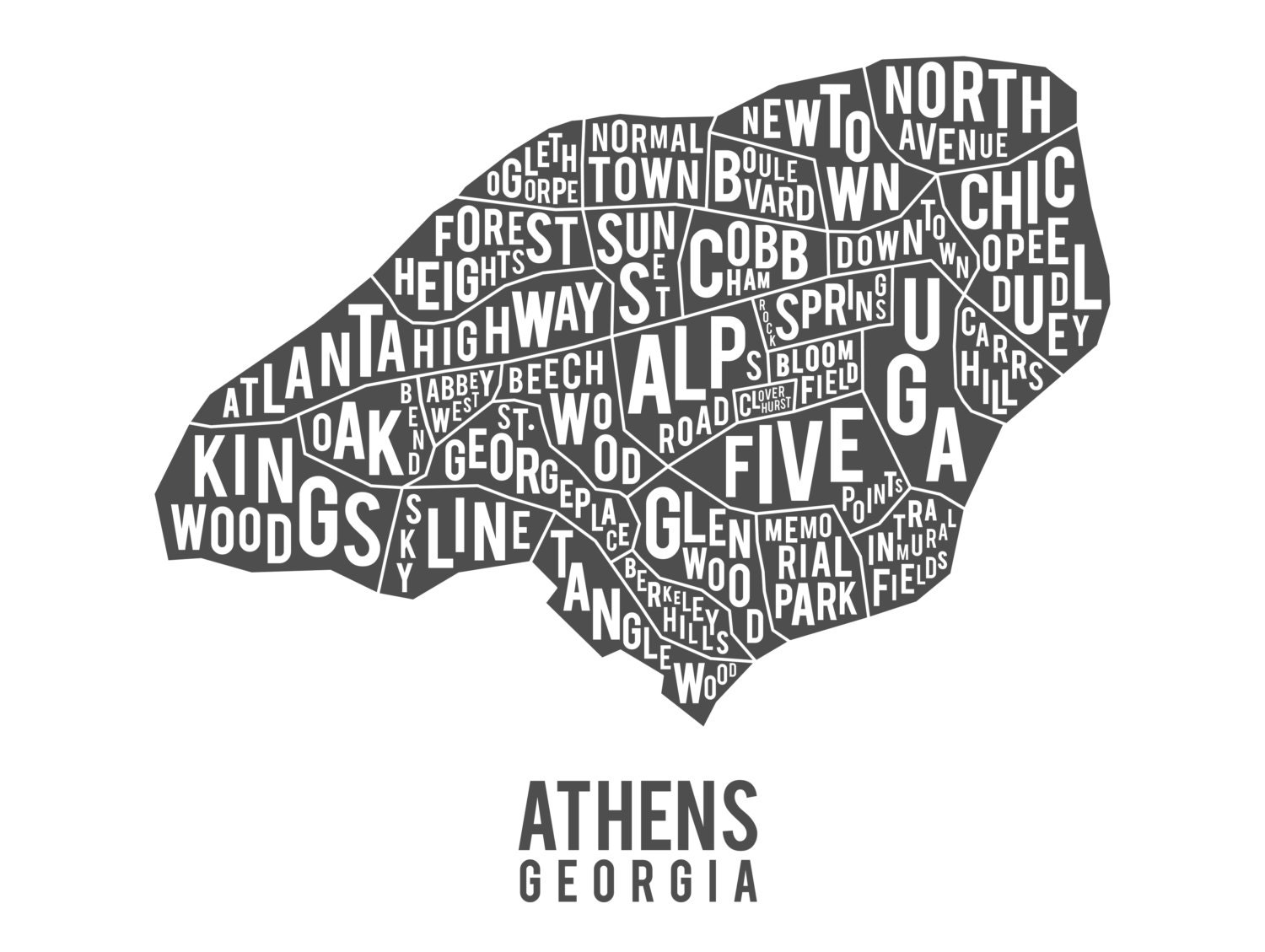 Athens Typographic Neighborhood by sethmcwhorter on Etsy