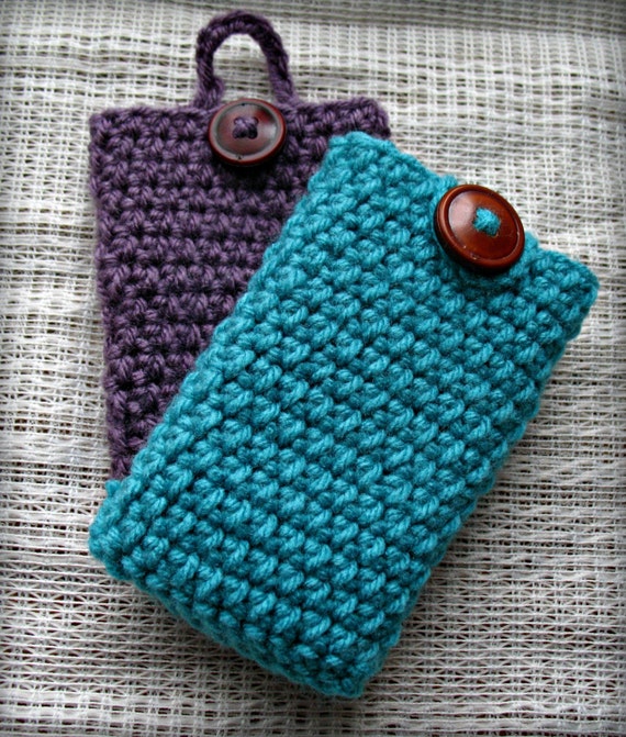 Items similar to Crochet Cell Phone Case, iPhone Sleeve with Button