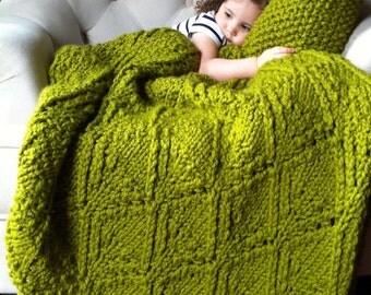 Large Knit Blanket / Oversized Knitted Afghan Free US Shipping