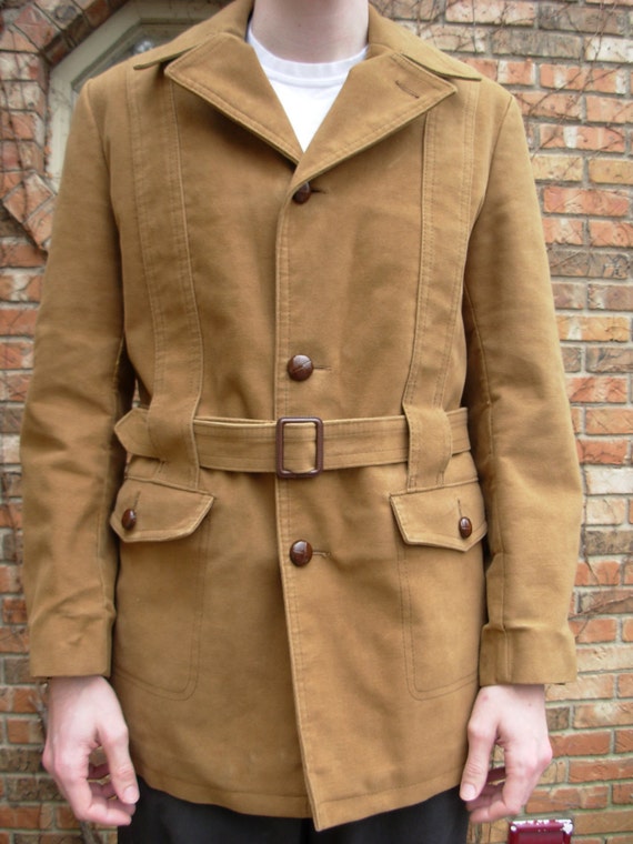 Vintage 60's mens brown Norfolk jacket / coat faux suede