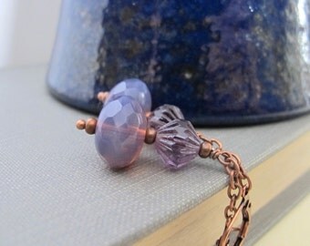 Glass Earrings, Copper Earrings, Purple Glass, Copper Chain, Czech Glass, Copper Jewelry,