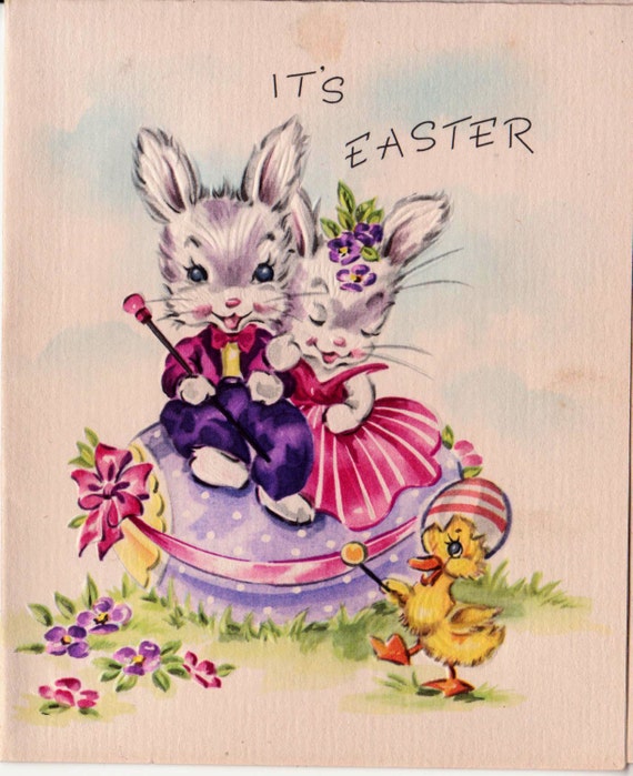 Vintage It's Easter Bunny Greetings Card B8