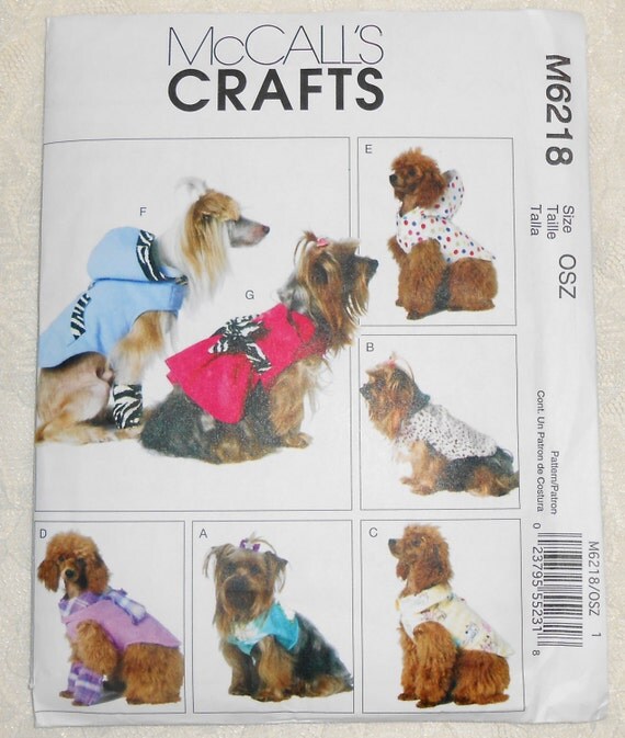 McCalls M6218 Sewing Pattern Dog Coat Raincoat Pet Clothes All