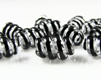 Black and Clear Corkscrew Swirls Lampwork Glass Beads (12)