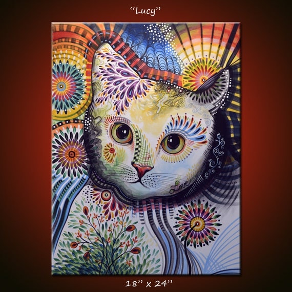  Art  abstrait  peinture moderne animaux chats  chat  original 18
