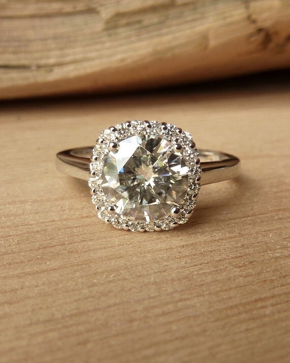 Round Moissanite with Cushion Halo Ring